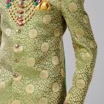 Spring Bug and Golden Brocade Designer Royal Rajputana Achkan | Jaipurio